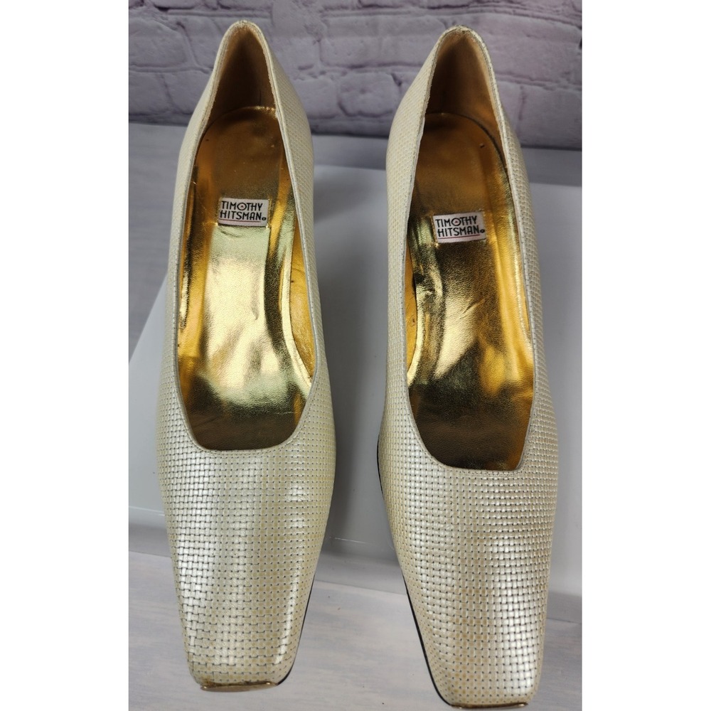 Vintage TIMOTHY HITSMAN Preppy Classic Women's Heels Gold Toe Caps Size 8 M